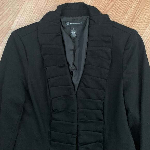 INC Black Victorian Ruched Dress Coat Size Small Elegant Gothic Formal - Picture 4 of 11